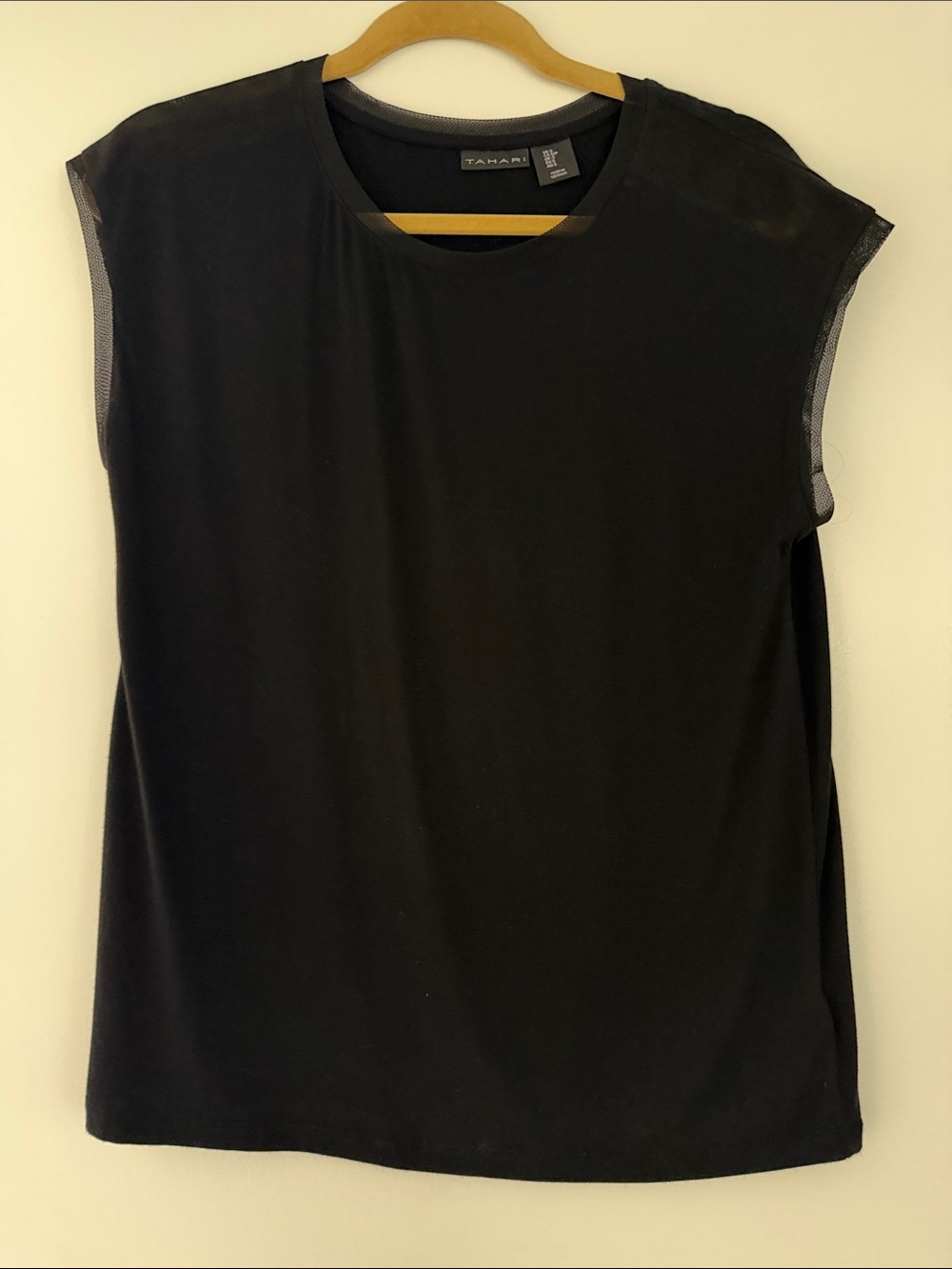Tahari Black Sleeveless Mesh-Trim Tank Top